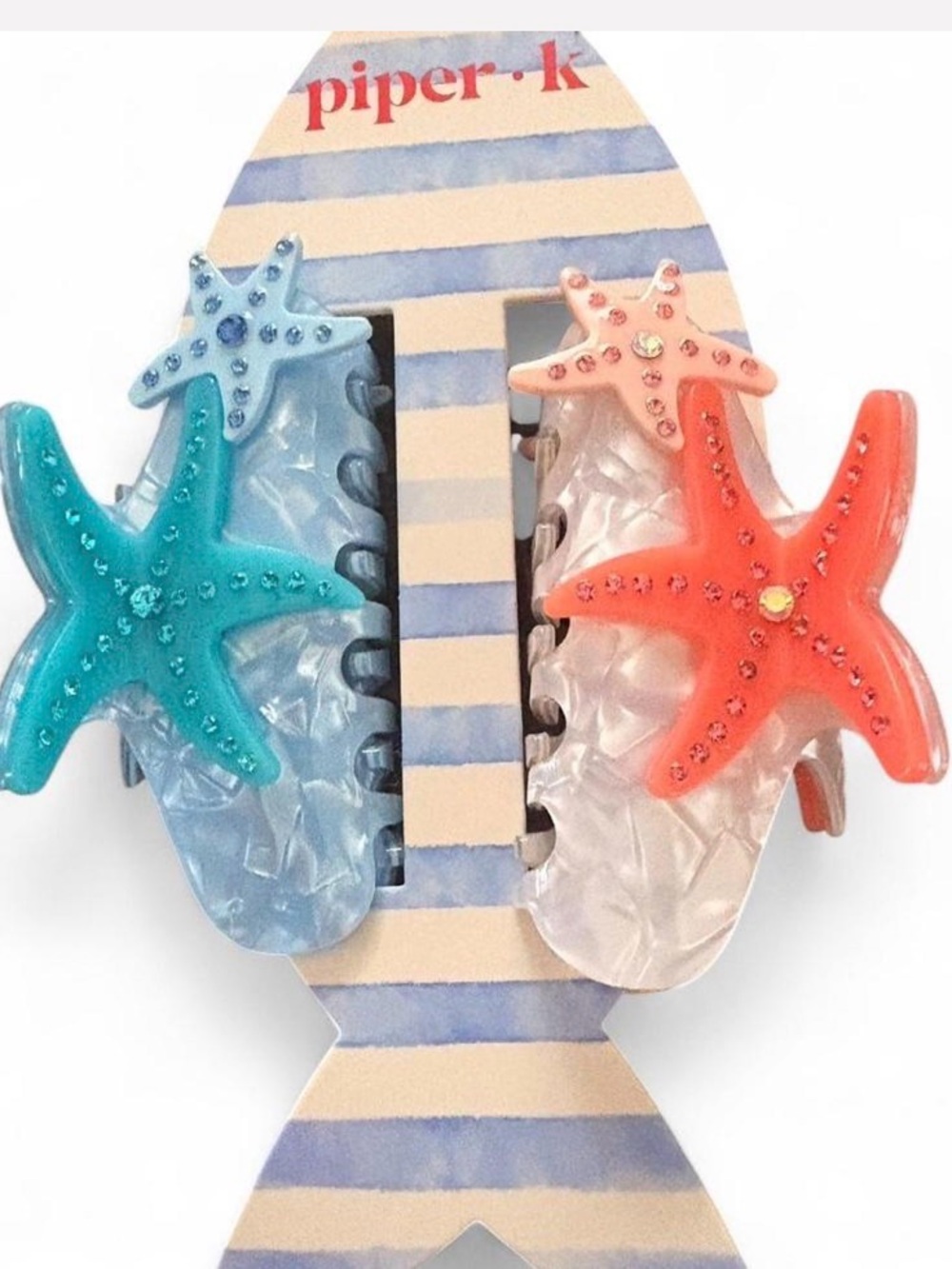 Piper K Starfish Blue & Coral Hair Clips